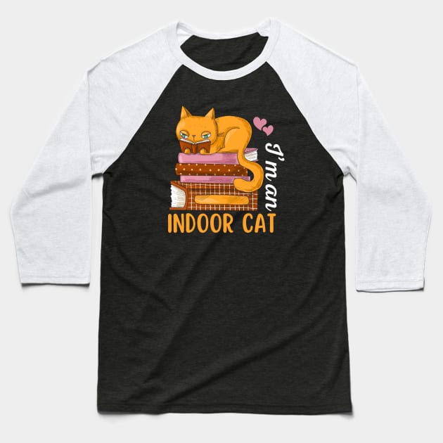 I'm an Indoor Cat Reading Books Baseball T-Shirt by Illustradise